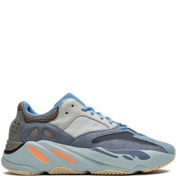 Adidas Yeezy Boost 700 Carbon Blue replica sneakers featuring a stylish design with a mix of blue, grey, and black tones, showcasing the signature chunky silhouette and comfortable Boost cushioning.