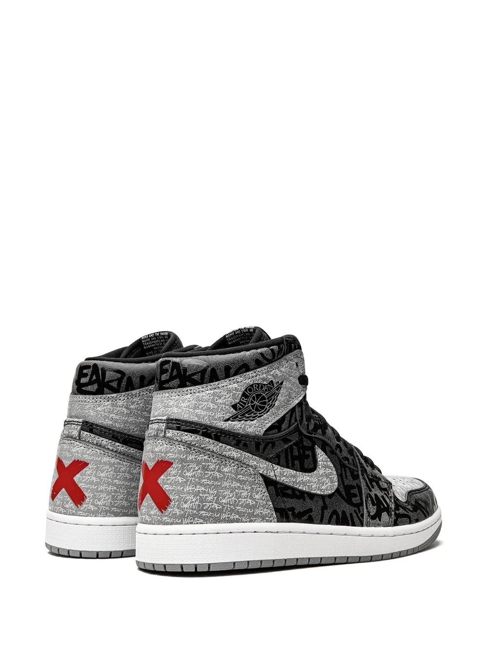 SEO Alt Text: "High-quality replica sneakers featuring the Jordan Air Jordan 1 High OG Rebellionaire design, showcasing a sleek black and white colorway with striking red accents, perfect for sneaker enthusiasts."