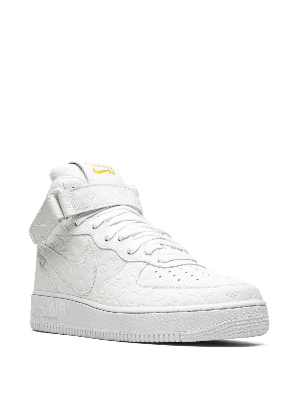 SEO Alt Text: "High-quality replica sneakers featuring the Nike x Louis Vuitton Air Force 1 Mid model, showcasing a stylish blend of luxury branding and athletic design, perfect for sneaker enthusiasts."