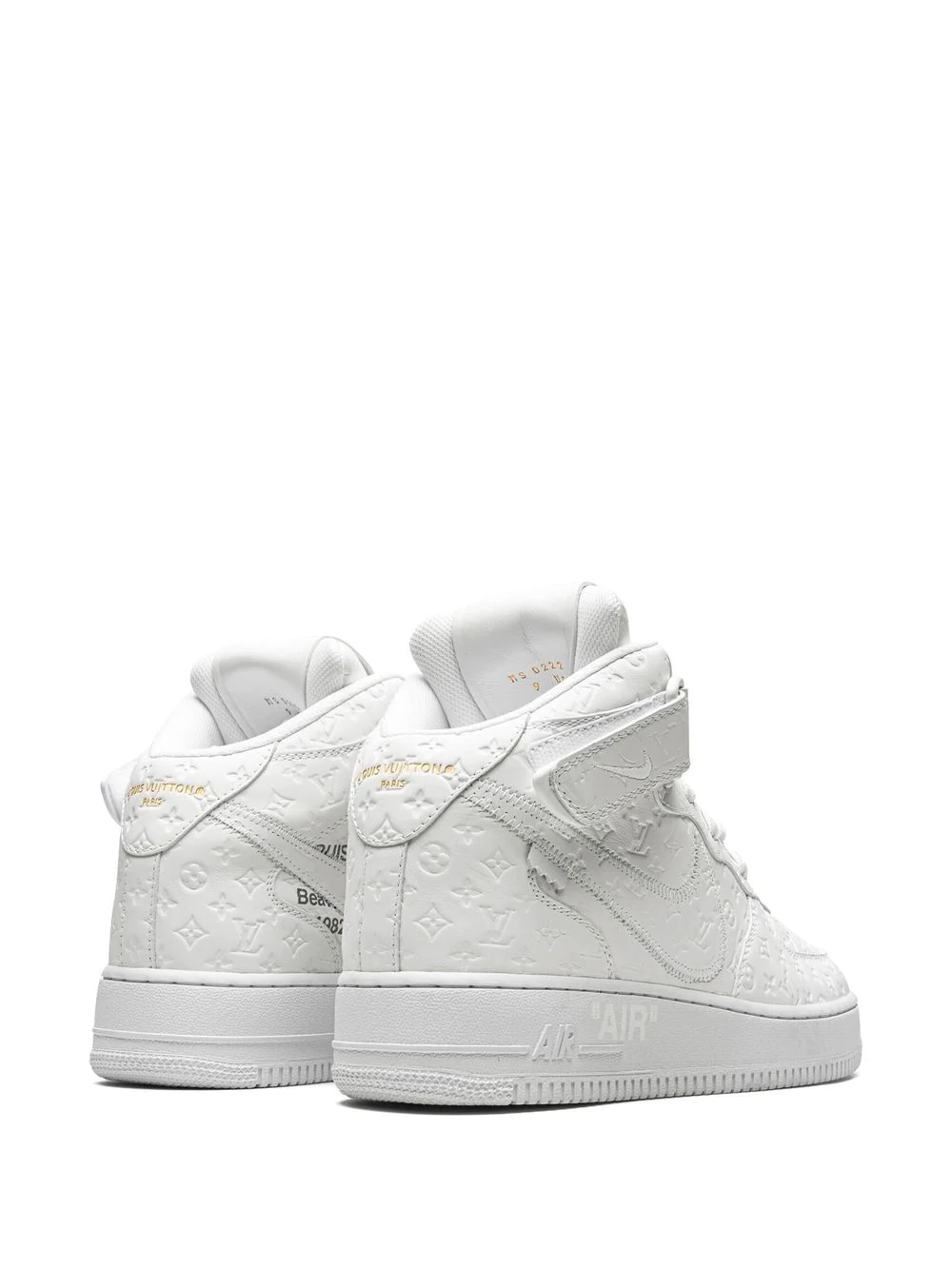 High-quality replica sneakers featuring the Nike x Louis Vuitton Air Force 1 Mid design, showcasing a stylish blend of luxury and sport in a classic silhouette with premium materials.