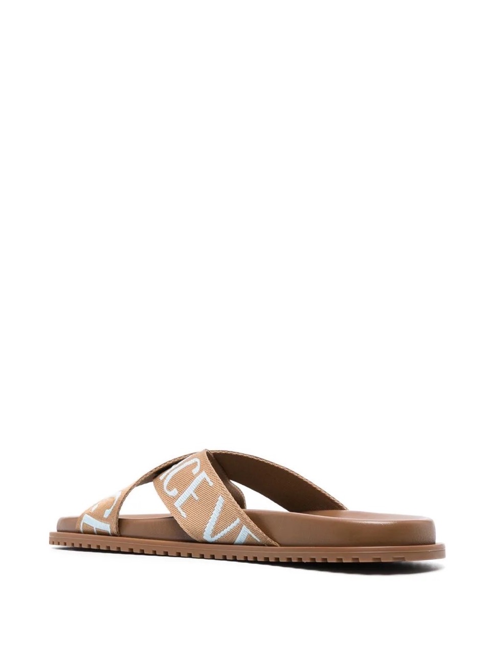 SEO Alt Text: "Replica Versace Allover Criss Cross Strap Sandals showcasing high-quality design with stylish criss-cross straps, perfect for summer fashion. Explore these fashionable replica sneakers and shoes for a trendy look."