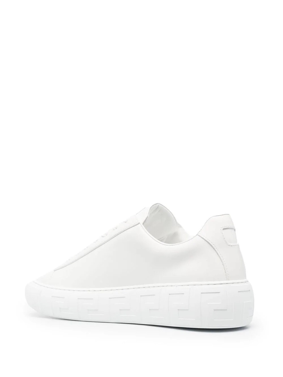 Versace Greca Logo Print Low Top Sneakers in sleek black and white design, featuring a bold Greca logo and stylish low-top silhouette, perfect for those seeking high-quality replica sneakers.
