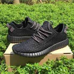Adidas Yeezy 350 Boost Pirate Black replica sneakers featuring a sleek black primeknit upper, signature branding, and a comfortable Boost sole designed for style and performance.
