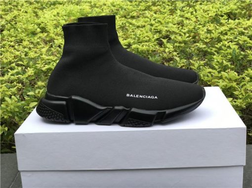 Balenciaga Speed Trainer Black replica sneakers showcasing a sleek design with a knitted upper and stylish silhouette, perfect for casual or athletic wear.
