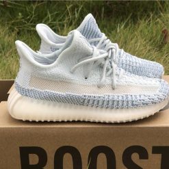 Adidas Yeezy Boost 350 V2 Cloud White Kids replica sneakers featuring a stylish design with a lightweight mesh upper, comfortable cushioning, and a translucent outsole, perfect for young sneaker enthusiasts.