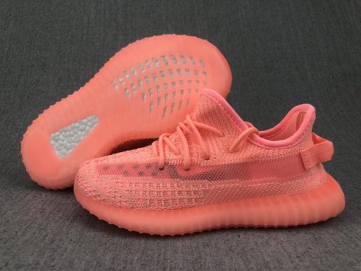 Adidas Yeezy Boost 350 V2 Pink GID EH5361 Kids replica sneakers showcasing a vibrant pink colorway with glow-in-the-dark features, designed for comfort and style in children's footwear.