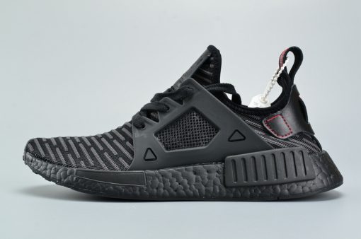 Adidas NMD XR1 Primeknit Triple Black replica sneakers featuring a sleek all-black knit upper, iconic three-stripe branding, and a comfortable Boost sole for style and performance.