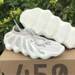 Adidas Yeezy 450 Cloud White high-quality replica sneakers featuring a distinctive sock-like silhouette and unique cloud-like sole design, perfect for style and comfort.