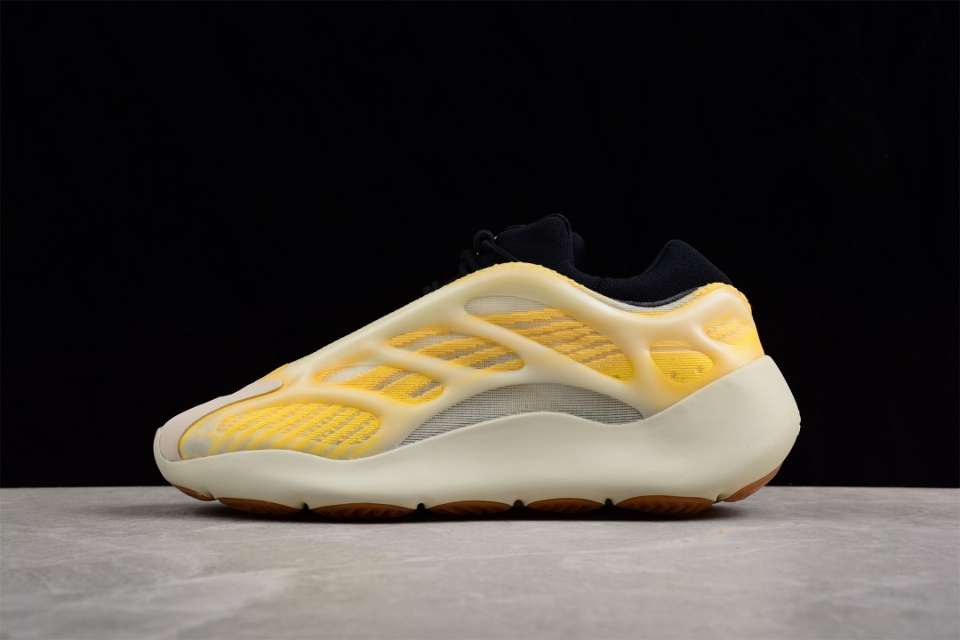 Adidas Yeezy 700 V3 Mono Safflower high-quality replica sneakers showcasing a vibrant yellow and black colorway with a sleek, modern design, perfect for sneaker enthusiasts and collectors.