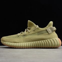 Adidas Yeezy Boost 350 V2 Sulfur replica sneakers featuring a stylish design with a vibrant yellow-brown upper and classic Boost cushioning for comfort and performance.