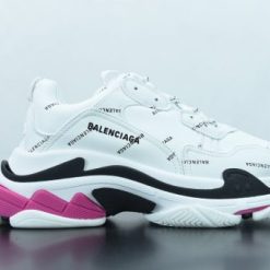 Replica Balenciaga Allover Logo Triple S White Black Pink Sneaker featuring a stylish design with a vibrant color palette, perfect for sneaker enthusiasts seeking high-quality replica sneakers.