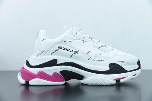 Replica Balenciaga Allover Logo Triple S White Black Pink Sneaker featuring a stylish design with a vibrant color palette, perfect for sneaker enthusiasts seeking high-quality replica sneakers.