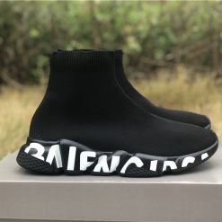 Black Balenciaga Graffiti Speed Sneakers, high-quality replica sneakers featuring a stylish graffiti design, perfect for fashion-forward enthusiasts seeking luxury at an accessible price.