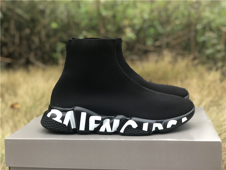 Black Balenciaga Graffiti Speed Sneakers, high-quality replica sneakers featuring a stylish graffiti design, perfect for fashion-forward enthusiasts seeking luxury at an accessible price.