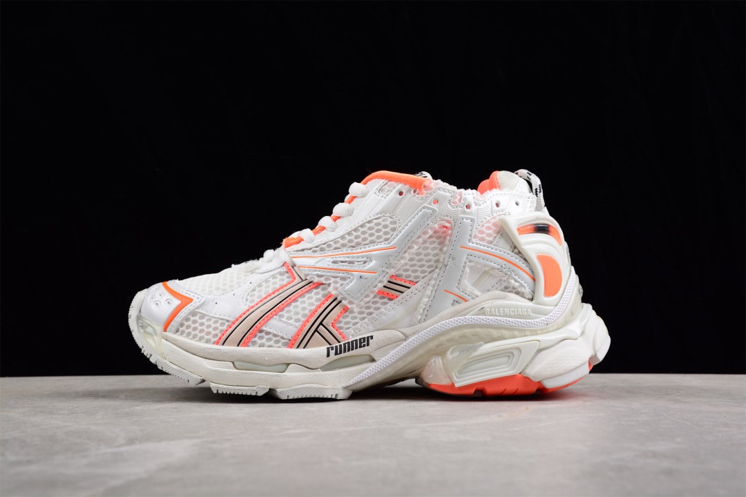 Balenciaga Runner Orange White Sneaker replica sneakers showcasing a vibrant orange and white colorway, featuring a sleek design and high-quality materials, perfect for stylish footwear enthusiasts.