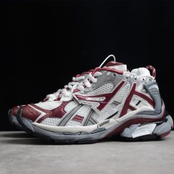 Replica Balenciaga Runner White Burgundy Sneaker, high-quality replica sneakers featuring a stylish design with a mix of white and burgundy colors, perfect for fashion-forward sneaker enthusiasts.