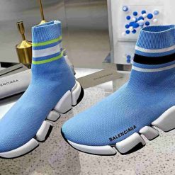 Balenciaga Speed 2.0 Light Blue With Stripe Sneaker, high-quality replica sneakers featuring a sleek design and modern aesthetic perfect for fashion enthusiasts.