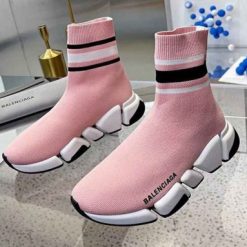 Replica Balenciaga Speed 2.0 Light Pink With Stripe Sneaker, featuring a sleek design and comfortable fit, perfect for stylish casual wear, ideal for collectors of high-quality replica sneakers.