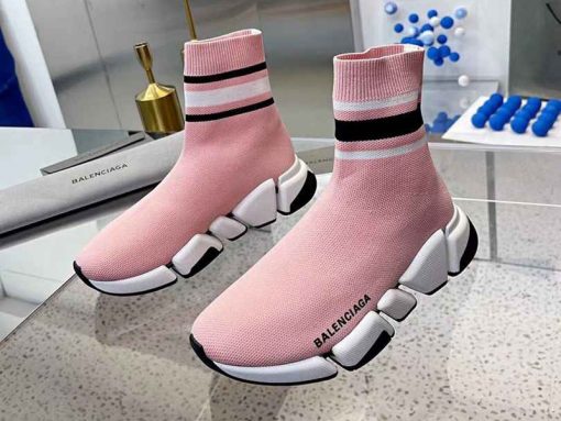 Replica Balenciaga Speed 2.0 Light Pink With Stripe Sneaker, featuring a sleek design and comfortable fit, perfect for stylish casual wear, ideal for collectors of high-quality replica sneakers.