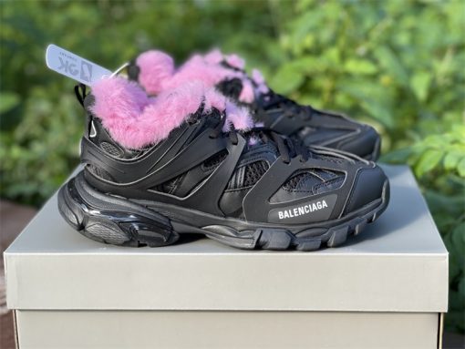 Balenciaga Track Black With Pink Fur Sneaker - high-quality replica sneakers featuring a black upper with pink fur accents, designed for style and comfort.