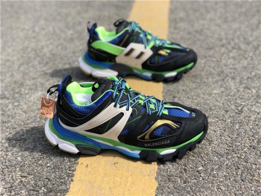 Balenciaga Track Black Green Sneaker replica sneakers featuring a contemporary design with bold color accents, perfect for casual wear and sneaker enthusiasts.