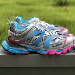 Balenciaga Track Blue Pink Silver Sneaker high-quality replica sneakers showcasing a stylish and modern design with vibrant colors and distinctive features.