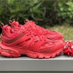 Bright red Replica Balenciaga Track sneakers showcasing high-quality craftsmanship, perfect for sneaker enthusiasts seeking stylish replica sneakers.