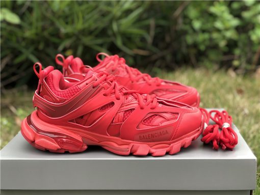 Bright red Replica Balenciaga Track sneakers showcasing high-quality craftsmanship, perfect for sneaker enthusiasts seeking stylish replica sneakers.