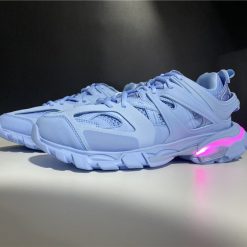 Replica Balenciaga Track LED Light Blue Sneaker showcasing high-quality craftsmanship and vibrant color detail, ideal for sneaker enthusiasts seeking stylish replica sneakers.