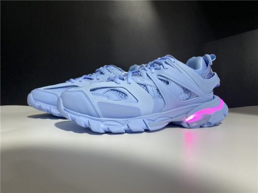 Balenciaga Track LED Light Blue Sneaker replica sneakers showcasing a stylish design with a vibrant blue color, perfect for sneaker enthusiasts seeking high-quality alternatives.