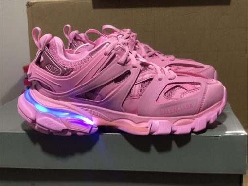 Balenciaga Track LED Pink Sneaker replica sneakers featuring a stylish design, vibrant pink color, and advanced LED technology for a trendy look.