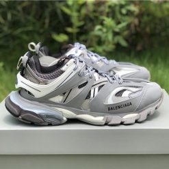 Replica Balenciaga Track LED White Grey Dark Grey Sneaker, high-quality replica sneakers featuring a modern design with distinct color accents and an LED element, perfect for fashion enthusiasts.