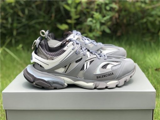 High-quality replica Balenciaga Track LED white grey dark grey sneakers featuring a modern design and vibrant LED accents, perfect for sneaker enthusiasts looking for stylish replica sneakers.