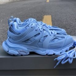 Balenciaga Track Light Blue Sneaker replica sneakers showcasing a stylish design with a vibrant light blue colorway, featuring mesh and synthetic materials, ideal for sneaker enthusiasts seeking quality replicas.