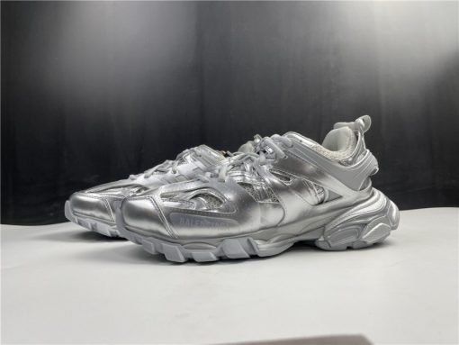 Balenciaga Track Silver Metallic Sneaker, high-quality replica sneakers featuring a sleek metallic design, perfect for fashion enthusiasts seeking stylish footwear.