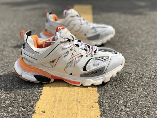Balenciaga Track White Orange Sneaker, high-quality replica sneakers featuring a stylish design with a mixture of white and orange colors, perfect for fashion-forward individuals.