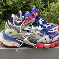 Replica Balenciaga Track 2 Beige Blue Red Sneakers, featuring a stylish design and high-quality construction, perfect for sneaker enthusiasts seeking replica sneakers.