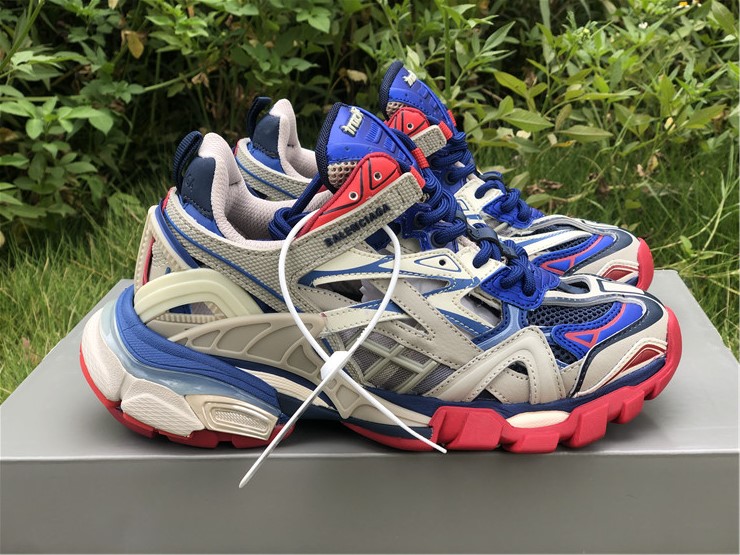 Replica Balenciaga Track 2 Beige Blue Red Sneakers, featuring a stylish design and high-quality construction, perfect for sneaker enthusiasts seeking replica sneakers.