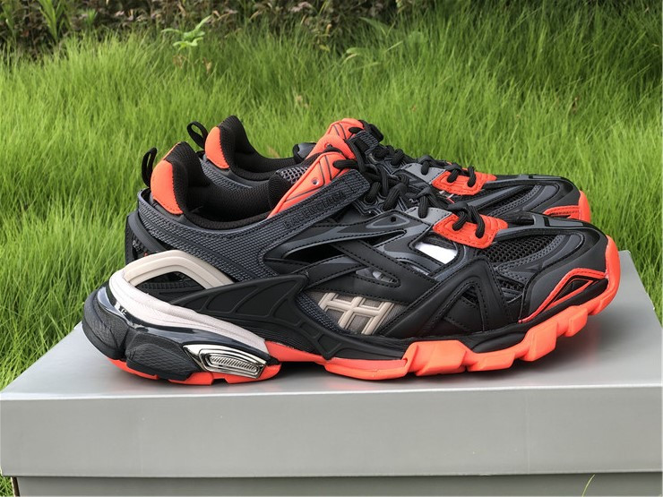 Balenciaga Track 2 Black Orange Sneaker replica sneakers featuring an oversized silhouette, bold color contrast, and intricate detailing, perfect for fashion-forward individuals seeking high-quality replicas.