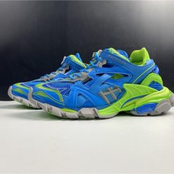 Balenciaga Track 2 Blue Green Sneaker replica sneakers featuring a vibrant blue and green color scheme, designed for comfort and style, showcasing intricate detailing and a modern aesthetic ideal for sneaker enthusiasts.