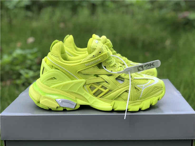 Balenciaga Track 2 Fluorescent Yellow Sneaker - high-quality replica sneakers featuring a bold fluorescent yellow design, intricate detailing, and modern athletic aesthetic perfect for sneaker enthusiasts.