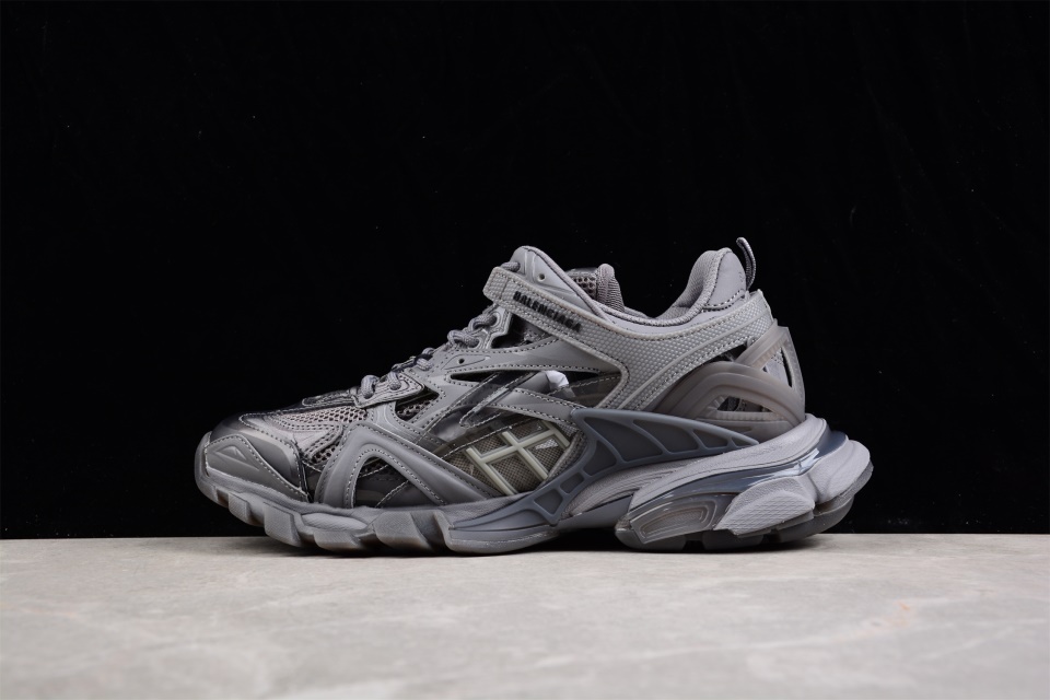 Balenciaga Track 2 Grey Sneaker high-quality replica sneakers showcasing a stylish design with a mix of textures and colors, perfect for fashion enthusiasts looking for a trendy streetwear look.