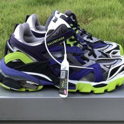 Balenciaga Track 2 Purple Grey Green Sneaker high-quality replica sneakers featuring a vibrant color combination and chunky design for a trendy, sporty look.