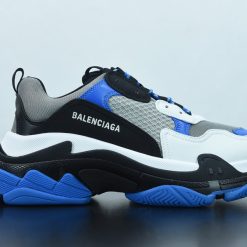 Balenciaga Triple S Blue Gray Black Sneaker - high-quality replica sneakers featuring a stylish design with a blend of blue, gray, and black colors, perfect for streetwear enthusiasts.