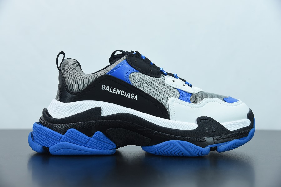 Balenciaga Triple S Blue Gray Black Sneaker - high-quality replica sneakers featuring a stylish design with a blend of blue, gray, and black colors, perfect for streetwear enthusiasts.