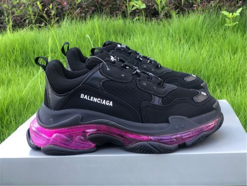 Balenciaga Triple S Clear Sole Black Plum Red replica sneakers featuring a bold design with a transparent sole, perfect for sneaker enthusiasts seeking high-quality replicas.