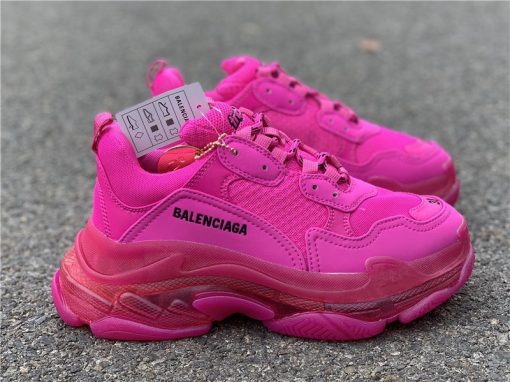 Balenciaga Triple S Clear Sole Pink replica sneakers featuring a stylish design with a clear sole, perfect for adding a trendy touch to any outfit. Shop these high-quality replica shoes for a sophisticated look.
