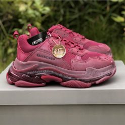 Balenciaga Triple S Clear Sole in Wine Red - high-quality replica sneakers featuring a bold colorway, chunky silhouette, and transparent sole, perfect for stylish and comfortable footwear.