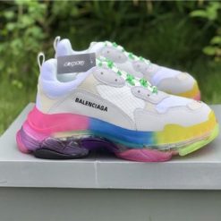 Balenciaga Triple S Rainbow replica sneakers featuring a vibrant multicolor design, showcasing the iconic chunky silhouette and luxurious materials for sneaker enthusiasts looking for high-quality shoes.