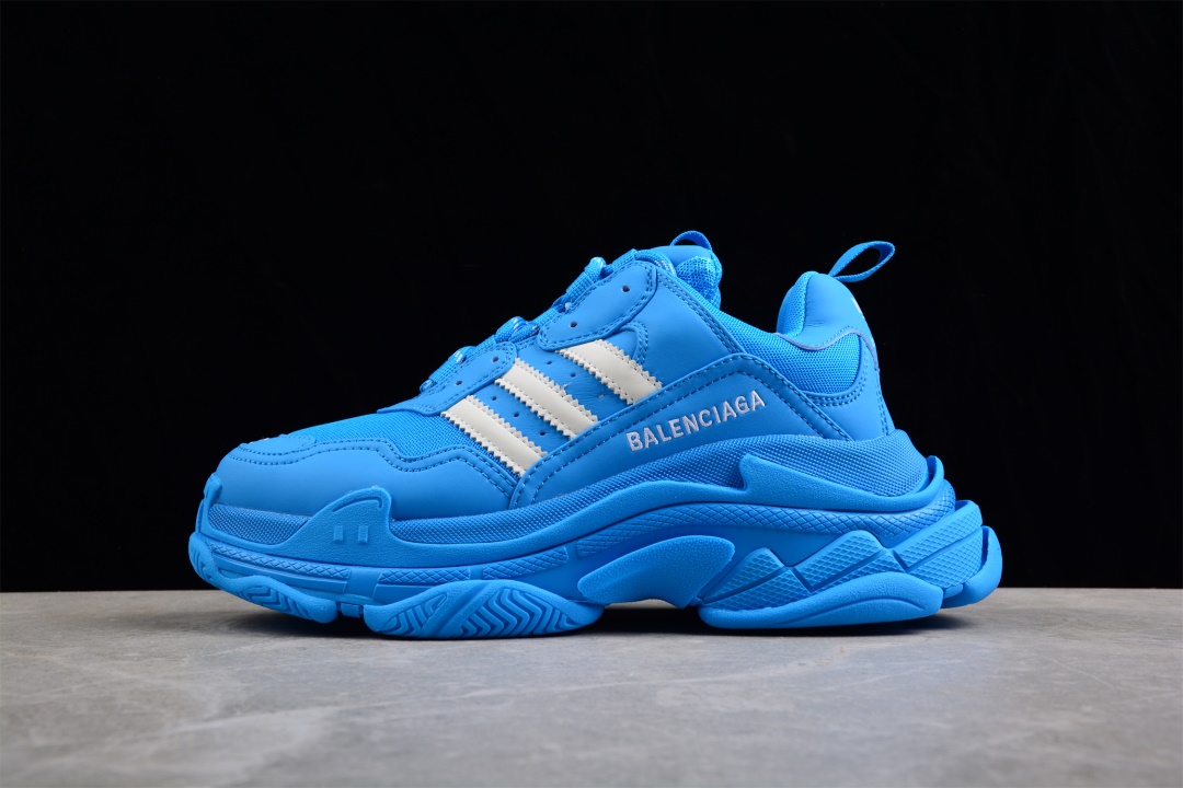 High-quality replica sneakers featuring the Balenciaga X Adidas Triple S Blue design, showcasing a stylish blend of blue hues, chunky silhouette, and premium materials, perfect for sneaker enthusiasts.